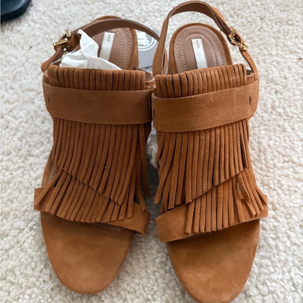 H&M Brown Suede Fringe Slingback Sandals